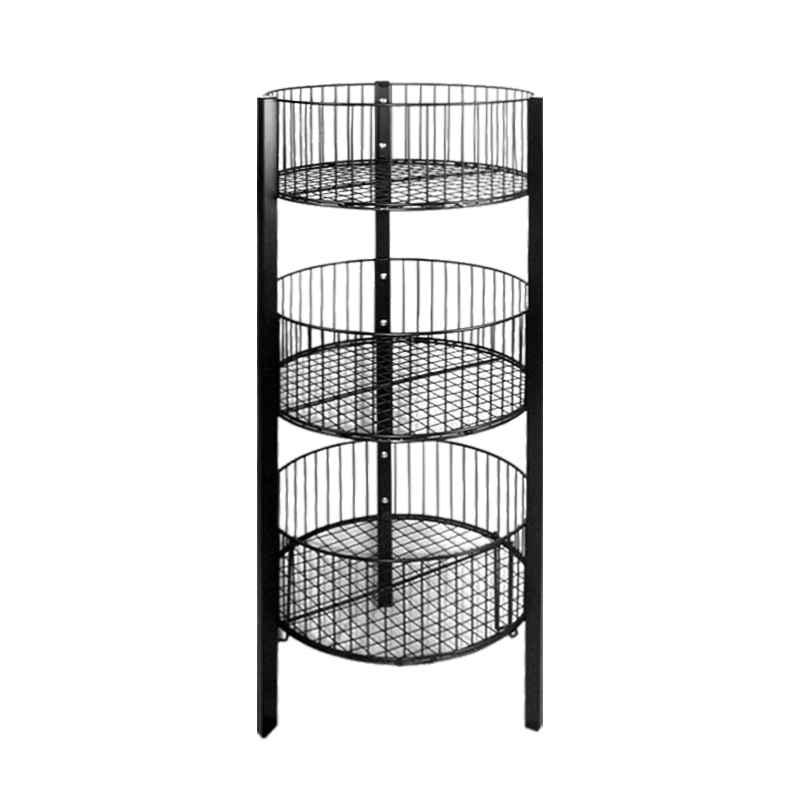 3-TIER ROUND WIRE BASKET RACK - BLACK