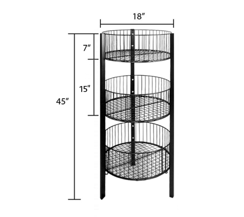 Black 3-Tier Round Wire Basket Rack