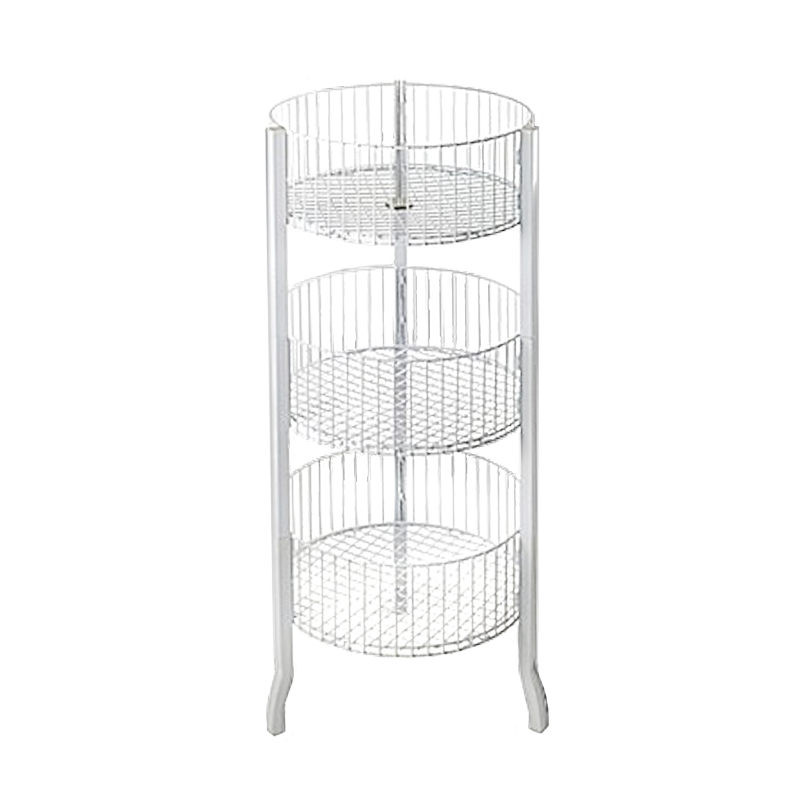 3-TIER ROUND WIRE BASKET RACK - WHITE