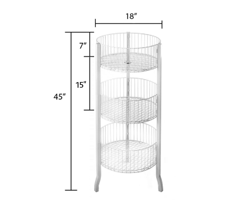 White 3-Tier Round Wire Basket Rack