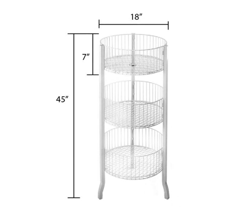 3-TIER ROUND WIRE BASKET RACK - WHITE