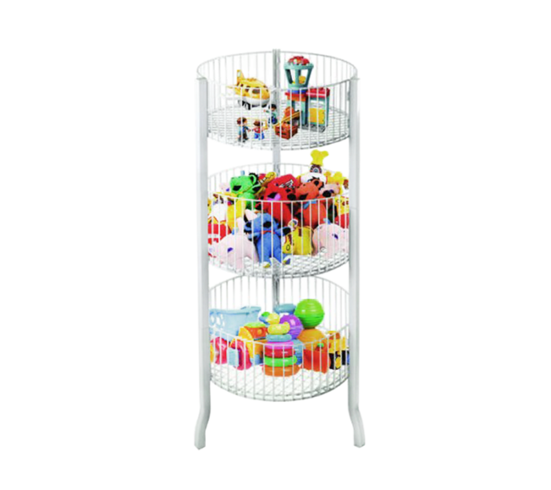 3-TIER ROUND WIRE BASKET RACK - WHITE