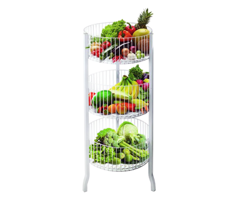 3-TIER ROUND WIRE BASKET RACK - WHITE