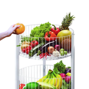 3-TIER ROUND WIRE BASKET RACK - WHITE