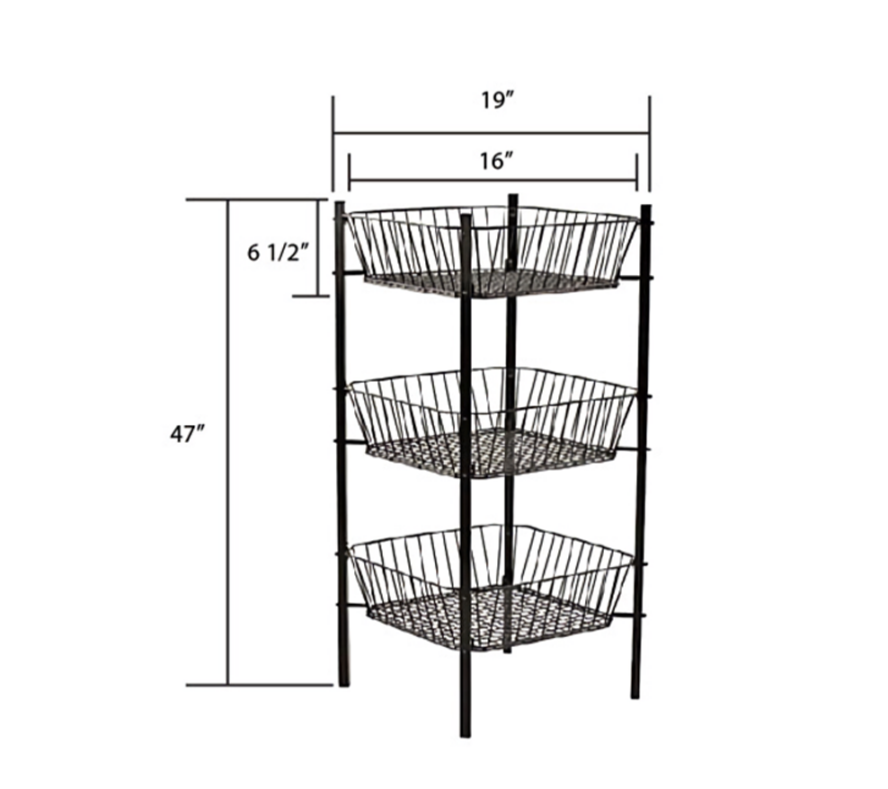 Black 3-tier square bin display dimension