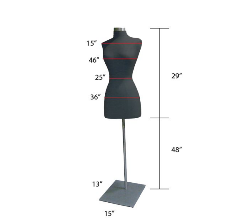 Black Headless Female Body Form With Metal Base Dimension
