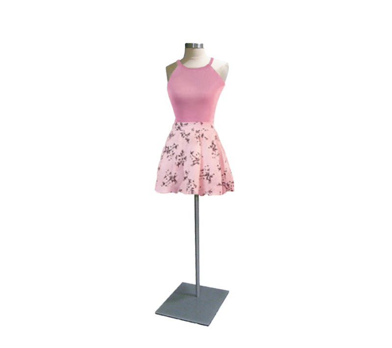 Cream Headless Female Body Form With Metal Base With a Dress