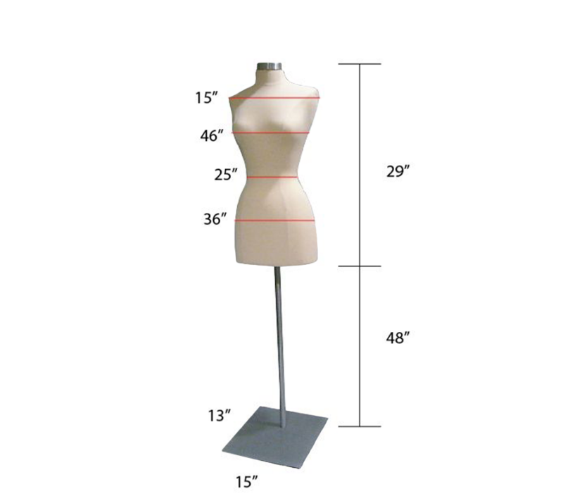 Cream Headless Female Body Form With Metal Base Dimention