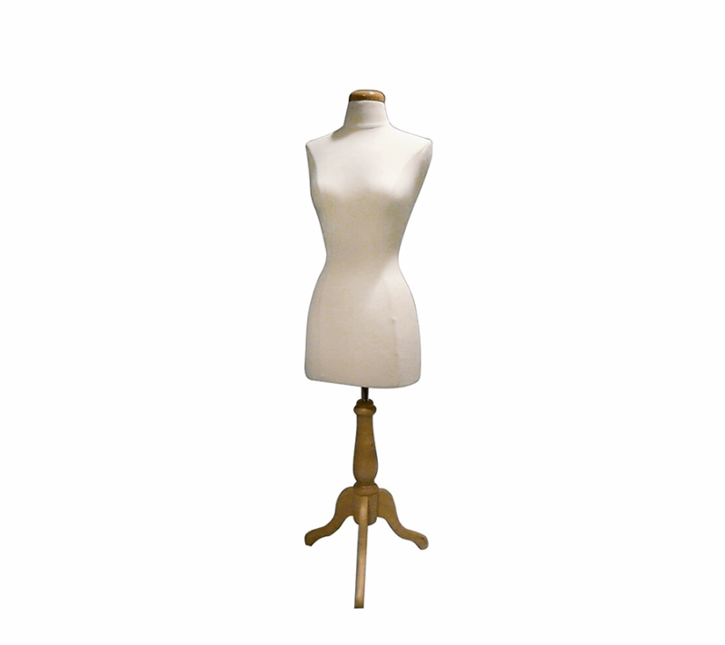 Cream Headless Female Body Form With Wood Base