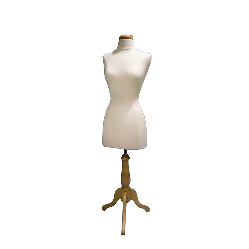 Cream Headless Female Body Form With Wood Base