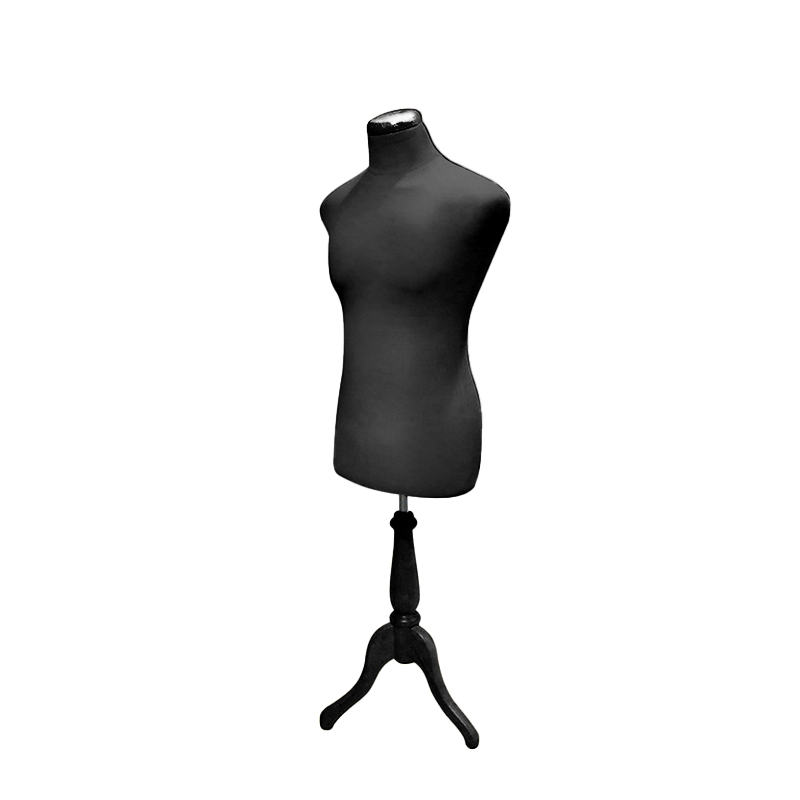 Black Headless Male Body Form With Wood Base