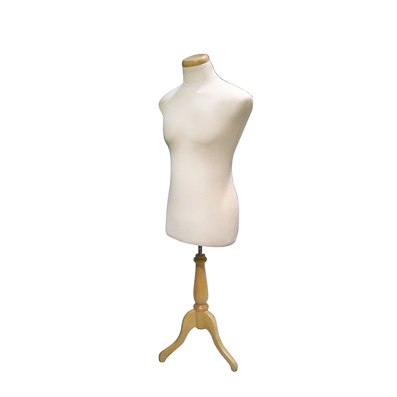 Cream Headless Male Body Form With Wood Base