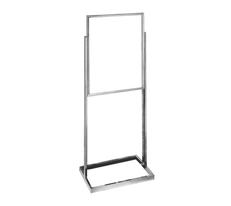 SINGLE BULLETIN SIGN HOLDER W/TUBE BASE - CHROME