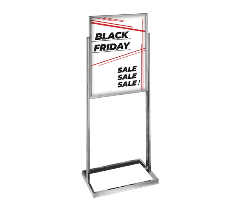 SINGLE BULLETIN SIGN HOLDER W/TUBE BASE - CHROME