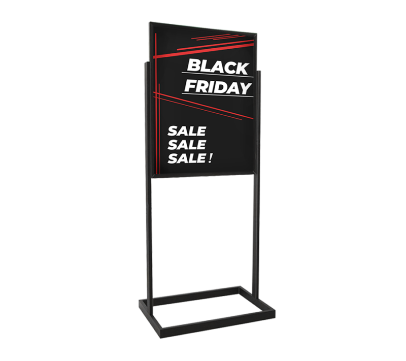 SINGLE BULLETIN SIGN HOLDER W/TUBE BASE - MATTE BLACK