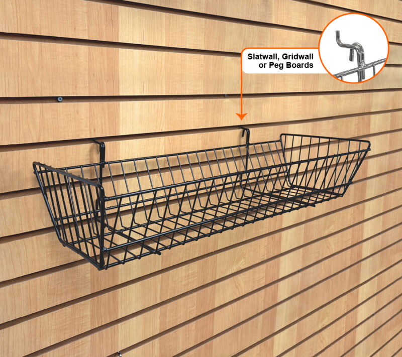 24"L x 12"W x 4"H All Purpose Shallow Basket - Black