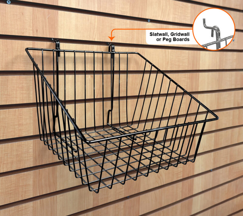 12"L x 12"W x 8"H All Purpose Sloped Front Basket - Black