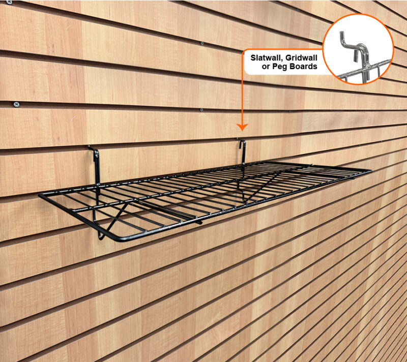 24"L x 12"W Gridwall/Slatwall Flat Wire Shelf - Black