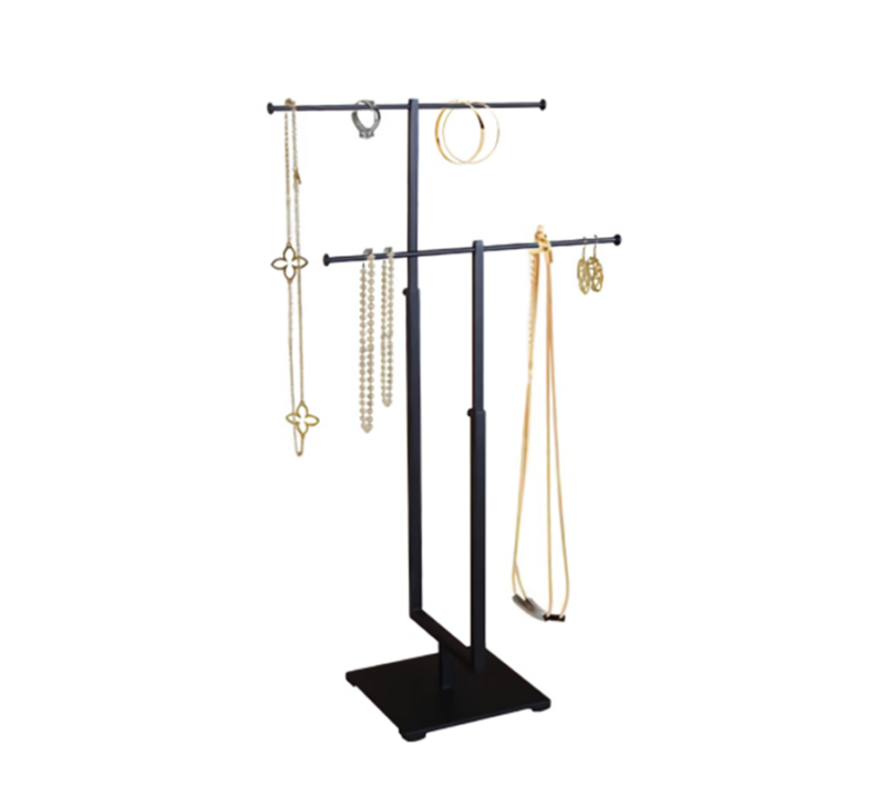 Matte Black 2-Tier Jewelry Display With Accessories
