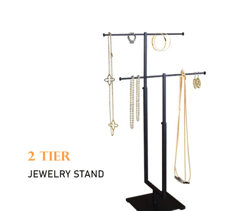 Matte Black 2-Tier Jewelry Display With Accessories