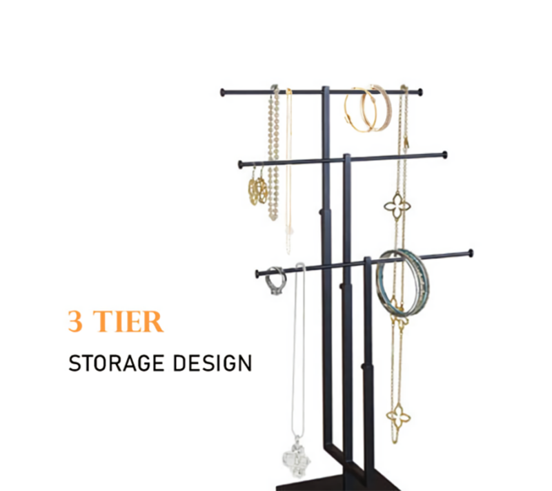 Matte Black 3-Tier T Top Jewelry Display