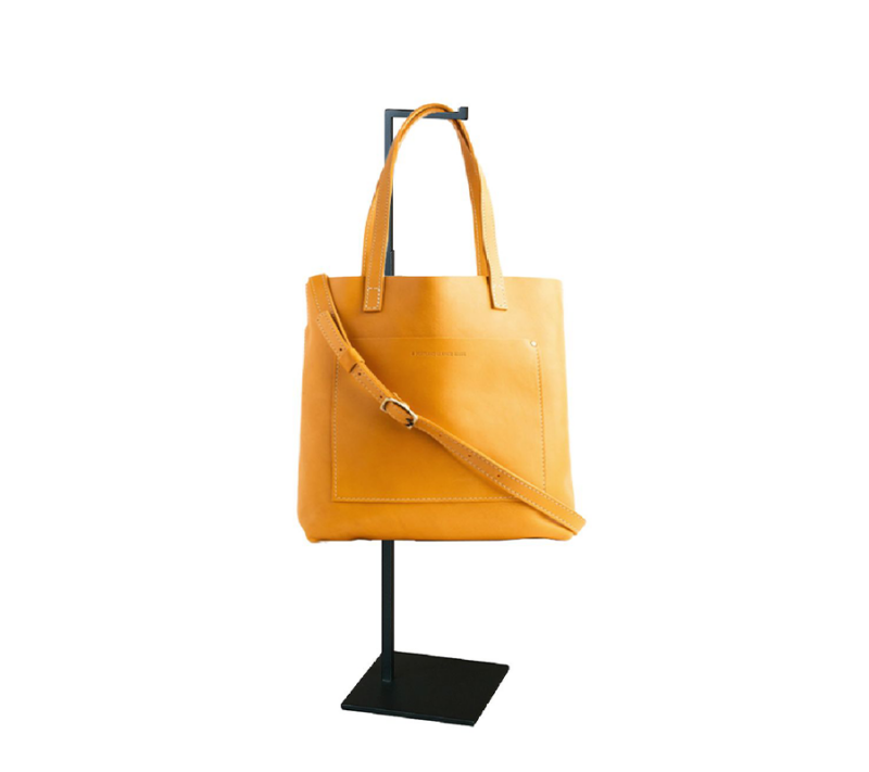 Matte Black L Shaped Jewelry/Bag Display With Yellow Handbag