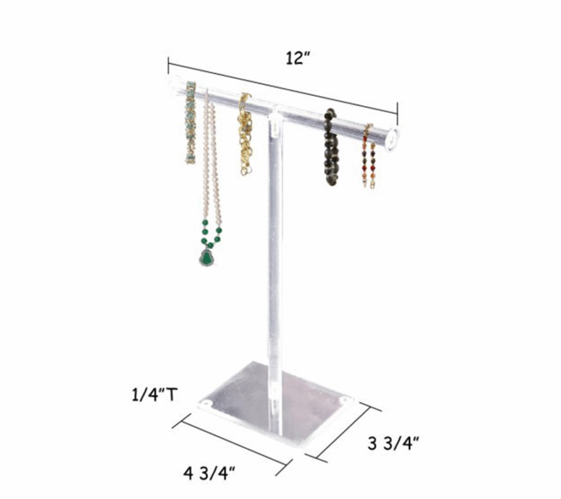 Acrylic Single-Tier Necklace And Bracelet Bar Display Dimension