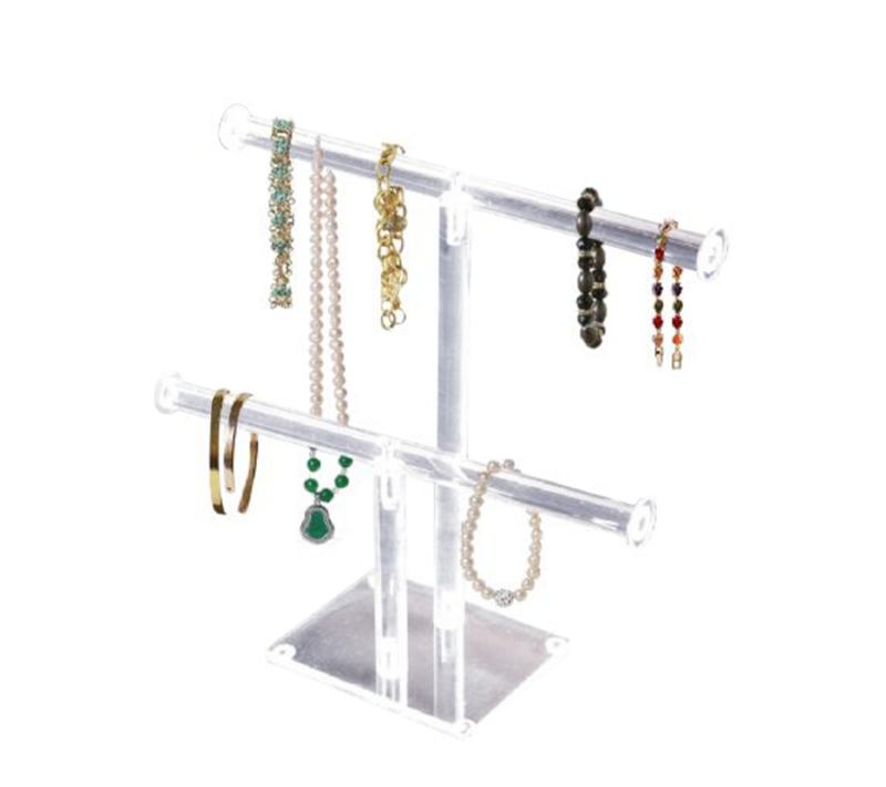 Acrylic 2-Tier Necklace And Bracelet Bar Display With Accessories