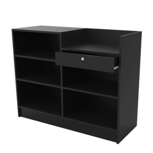 Black 4' 2-in-1 cash wrap register counter back view