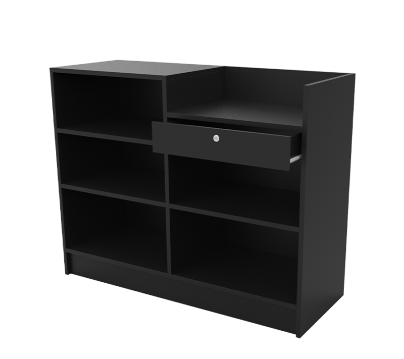 Black 4' 2-in-1 cash wrap register counter back view