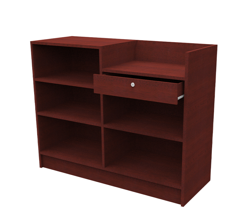 Cherry 4' 2-in-1 cash wrap register counter back view