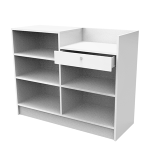 White 4' 2-in-1 cash wrap register counter back view