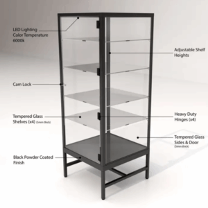 Black Deluxe Glass Tower Display Case Description