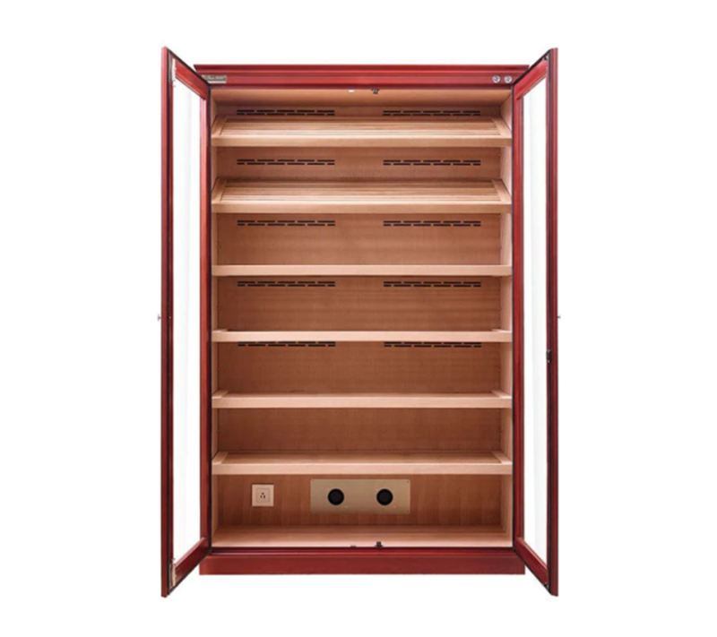 Double Door Cigar Cabinet Humidor with the doors open