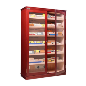 Double Door Cigar Cabinet Humidor with items inside