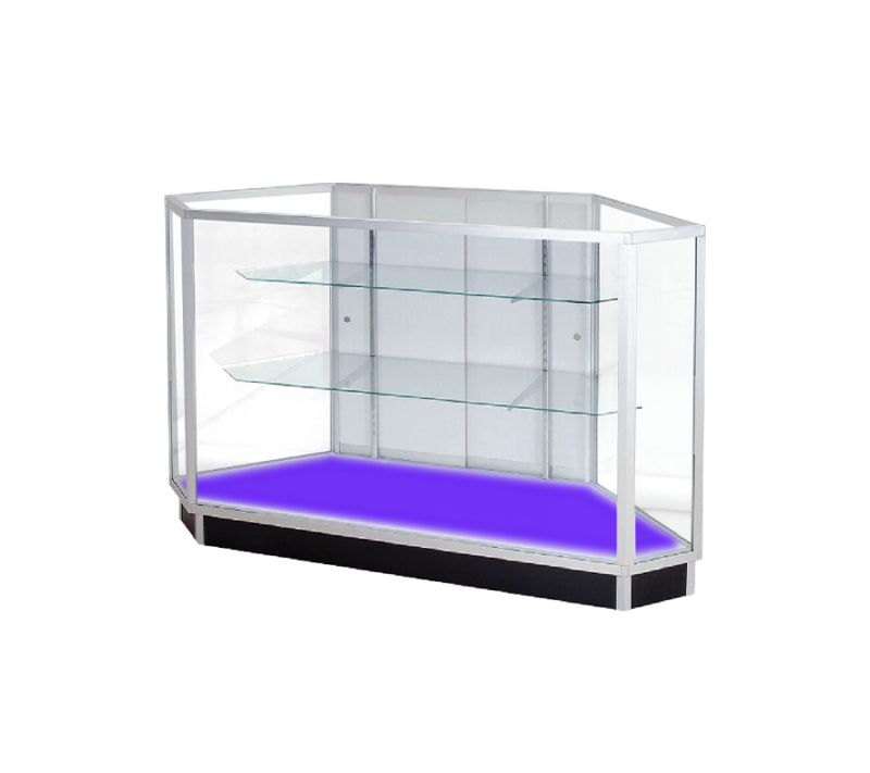 Silver Corner Standard Extra Vision Display Case w/ RGB Lighted Base