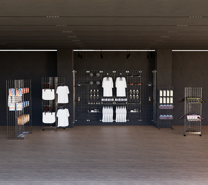 Chrome Gridwall mock store front rendered image