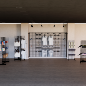 Black Gridwall mock store front rendered image