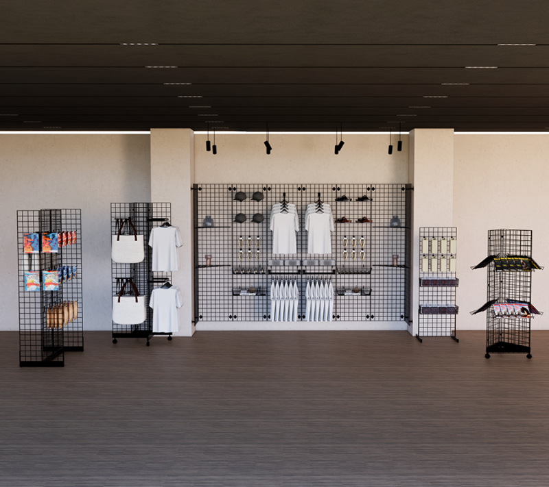 Black Gridwall mock store front rendered image