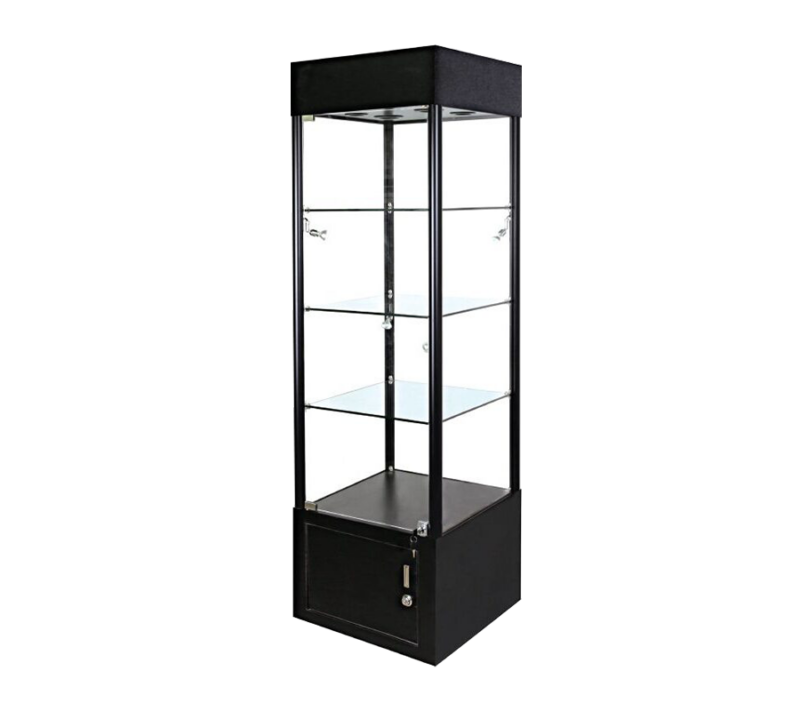 20"L x 73"H Black Tower Square Case w/ Base Storage