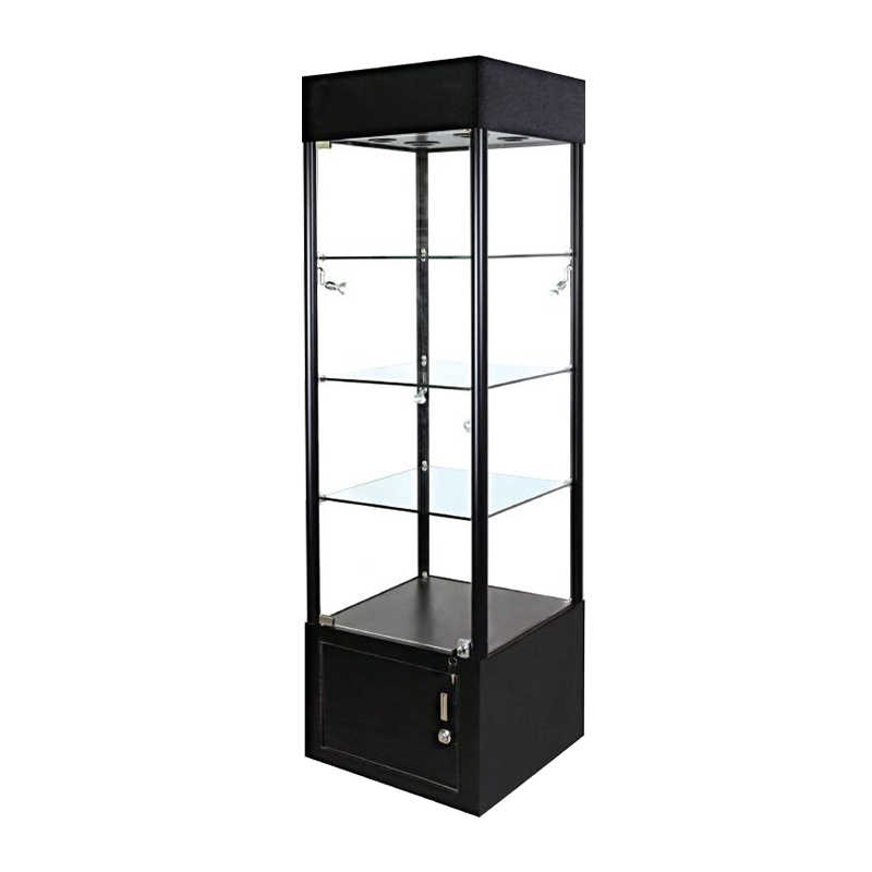 20"L x 73"H Black Tower Square Case w/ Base Storage