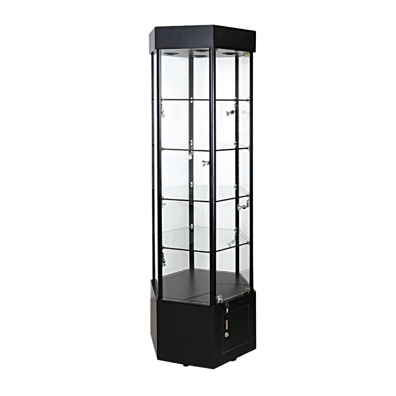 25"L x 73"H Black Tower Hexagonal Case w/ Base Storage