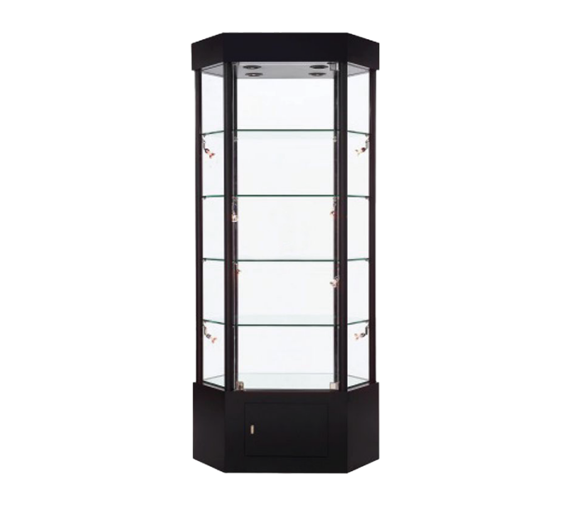 33"L x 73"H Black Tower Hexagonal Case w/ Base Storage