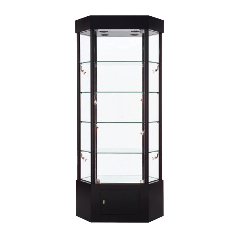 33"L x 73"H Black Tower Hexagonal Case w/ Base Storage