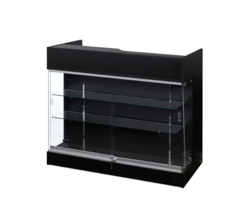 4′ LEDGETOP COUNTER W/ GLASS FRONT – BLACK