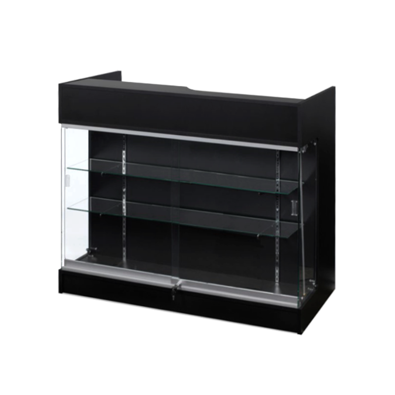 4′ LEDGETOP COUNTER W/ GLASS FRONT – BLACK