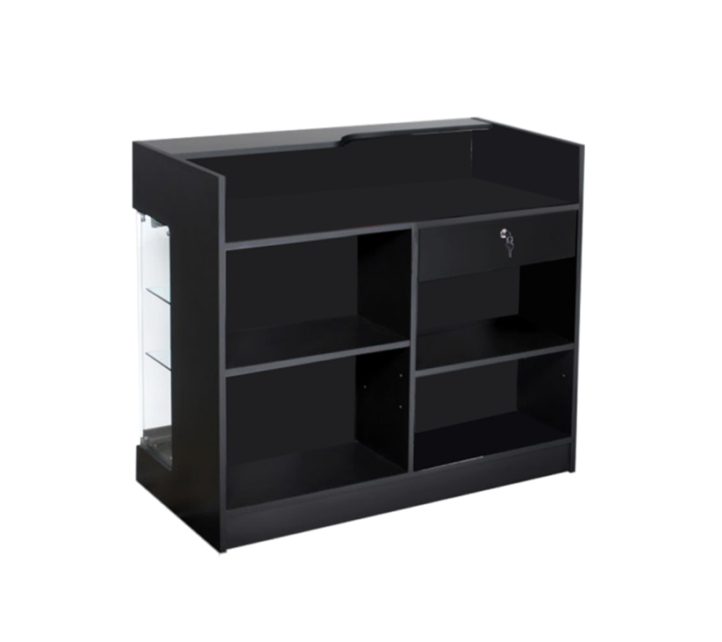 4′ LEDGETOP COUNTER W/ GLASS FRONT – BLACK