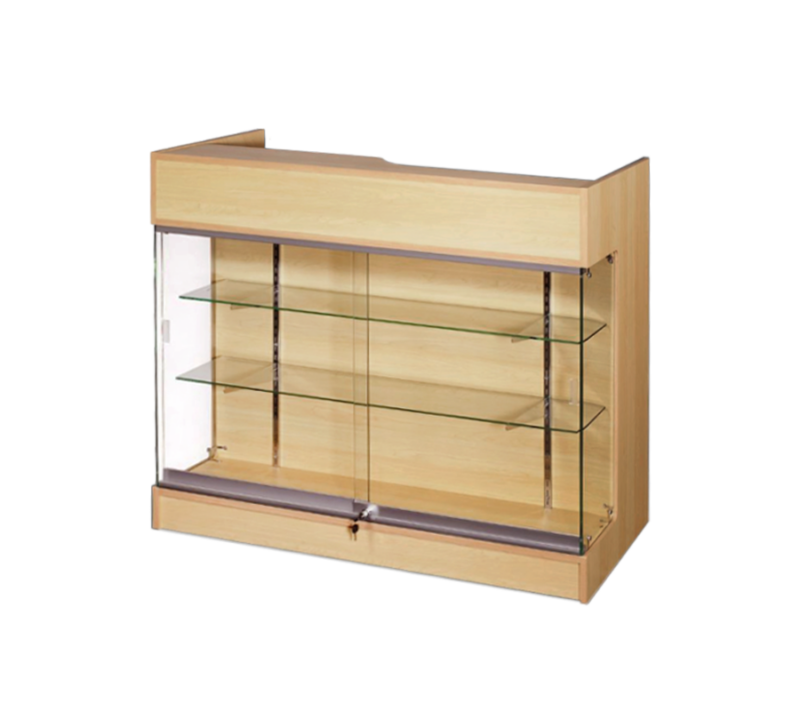 4′ LEDGETOP COUNTER W/ GLASS FRONT – MAPLE