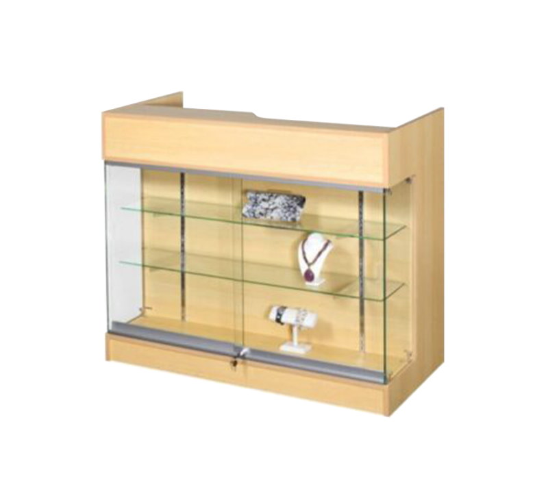 4′ LEDGETOP COUNTER W/ GLASS FRONT – MAPLE