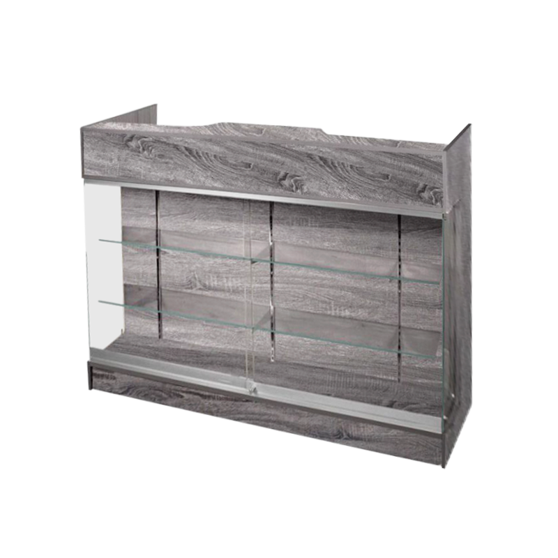 4′ LEDGETOP COUNTER W/ GLASS FRONT – RUSTIC GREY